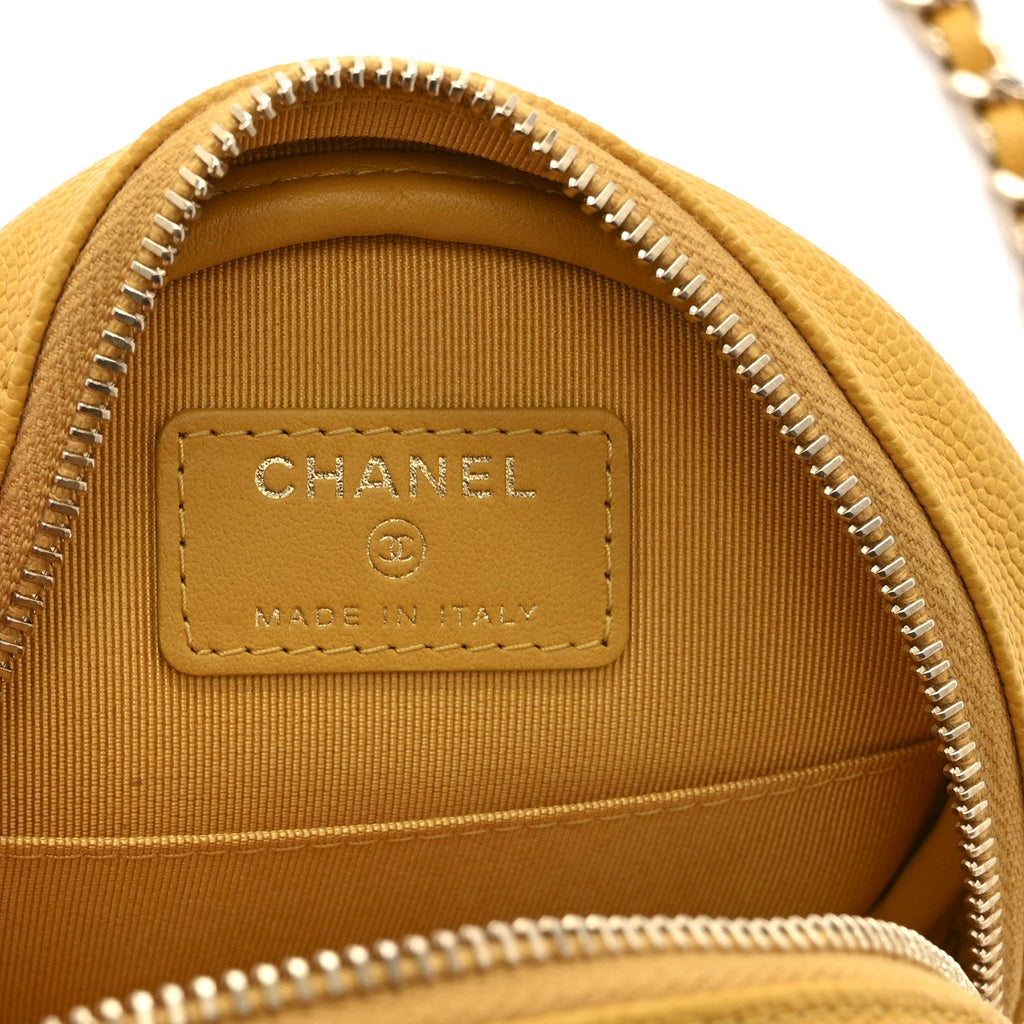 Caviar Quilted Round Clutch With Chain Yellow