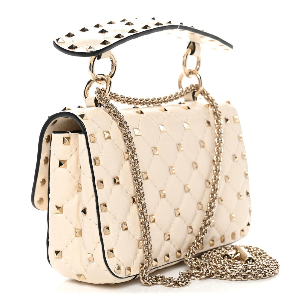 Nappa Small Rockstud Spike Shoulder Bag Light Ivory
