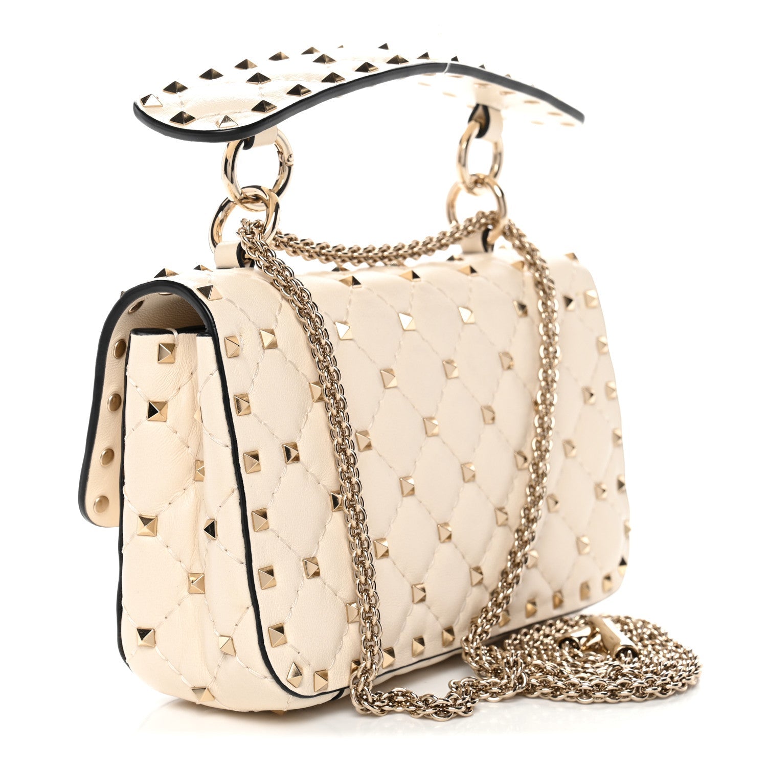 Nappa Small Rockstud Spike Shoulder Bag Light Ivory