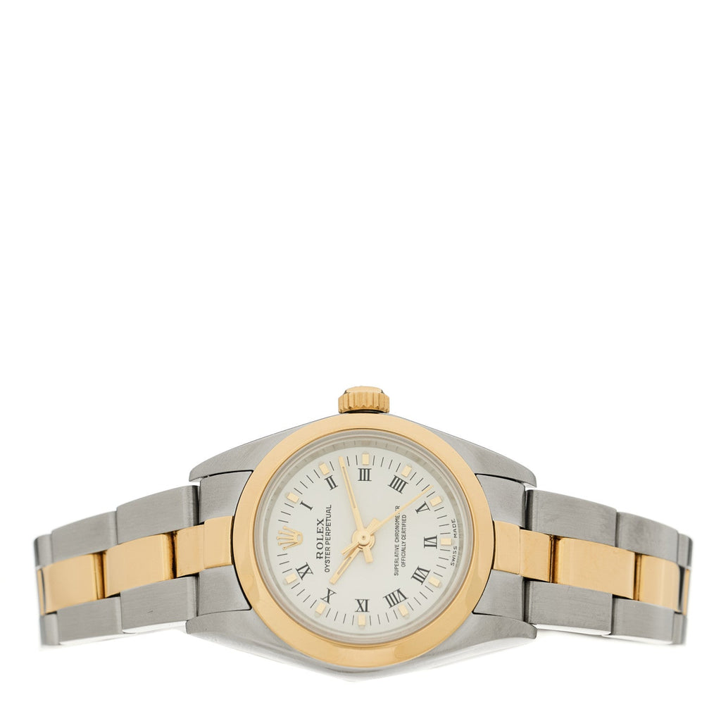 Stainless Steel 18K Yellow Gold 24mm Oyster Perpetual Watch White Roman 76183