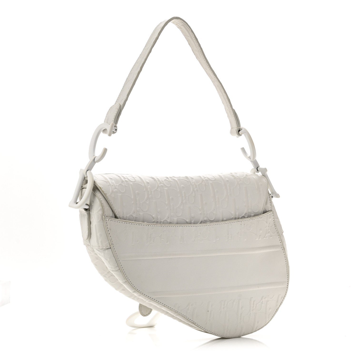 Calfskin Embossed Oblique Saddle Bag White