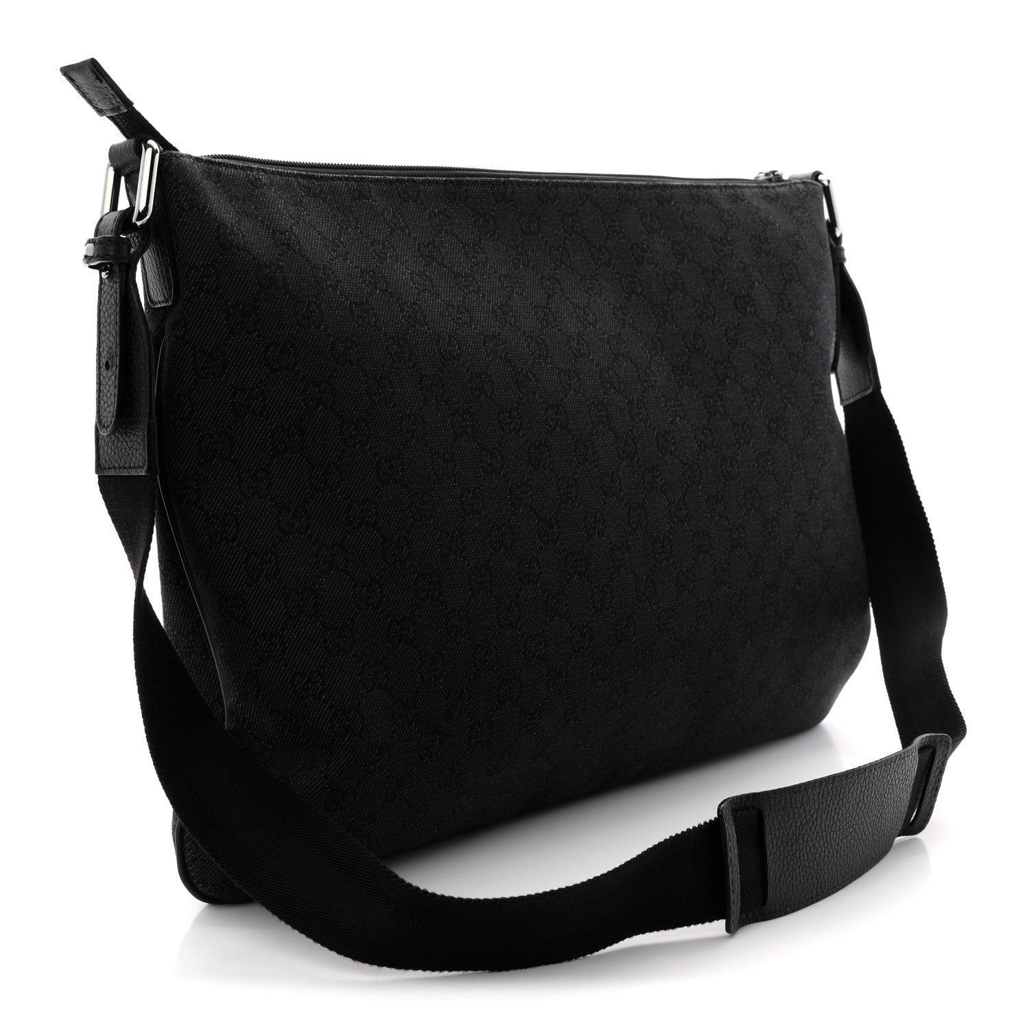 Denim Monogram Flat Messenger Bag  Black