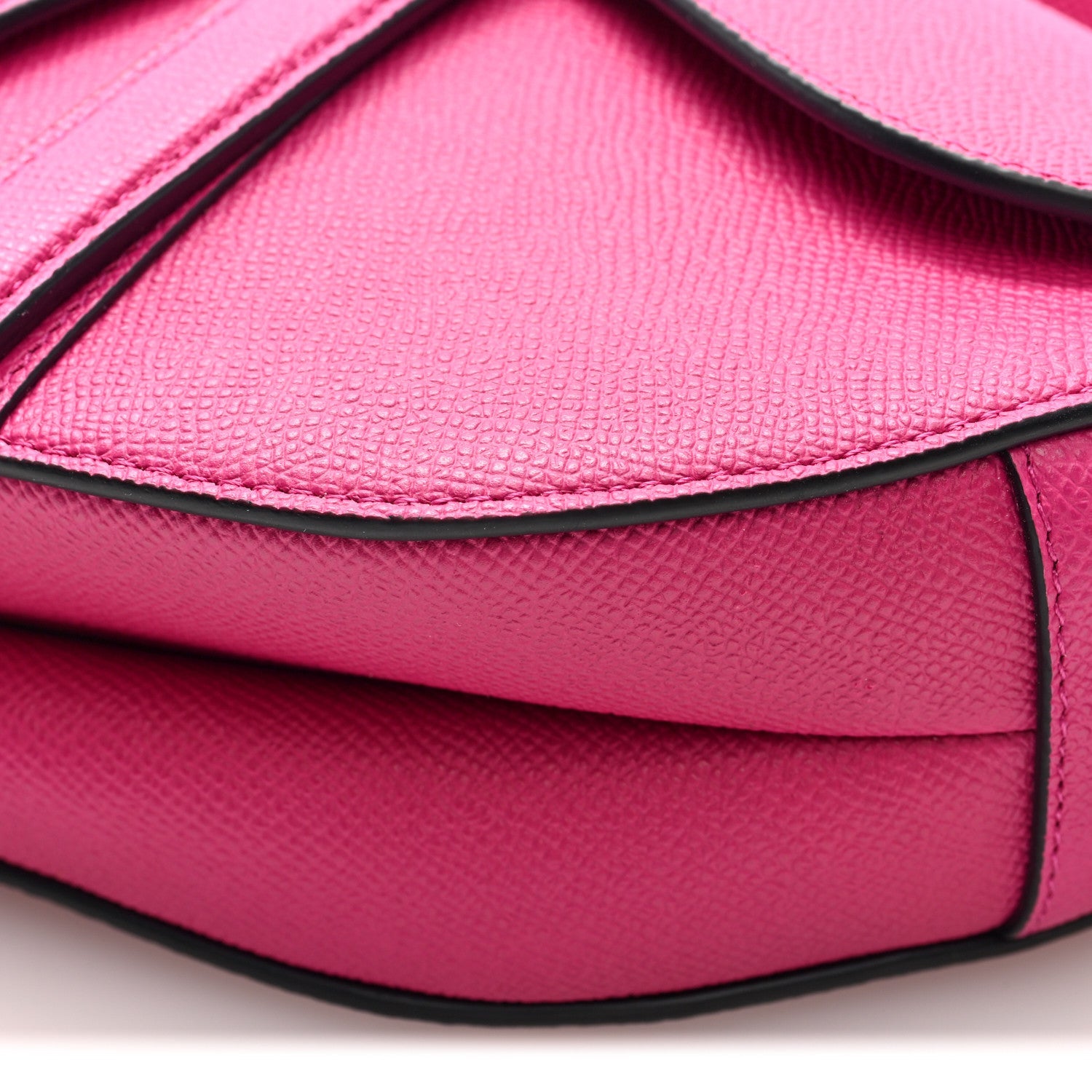 Grained Calfskin Saddle Bag With Strap Fuchsia