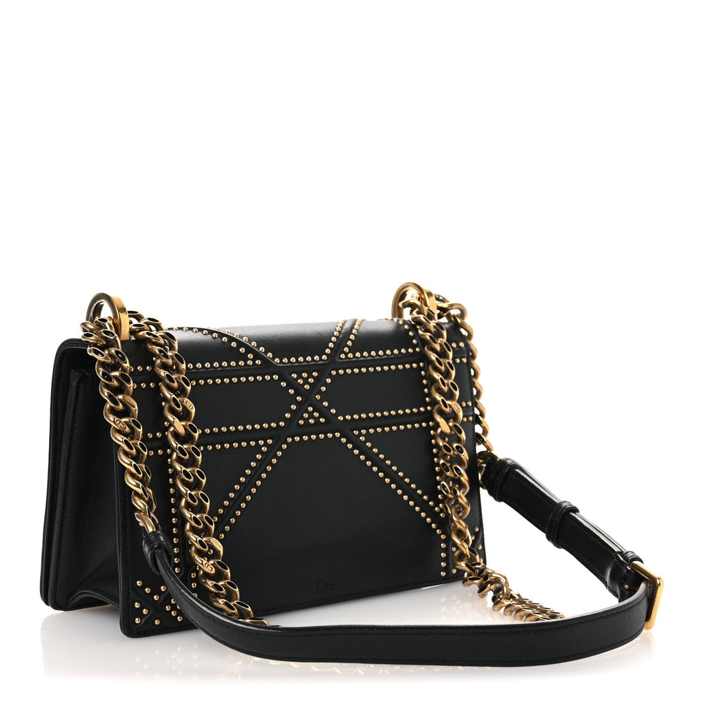 Lambskin Studded Medium Diorama Flap Bag Black