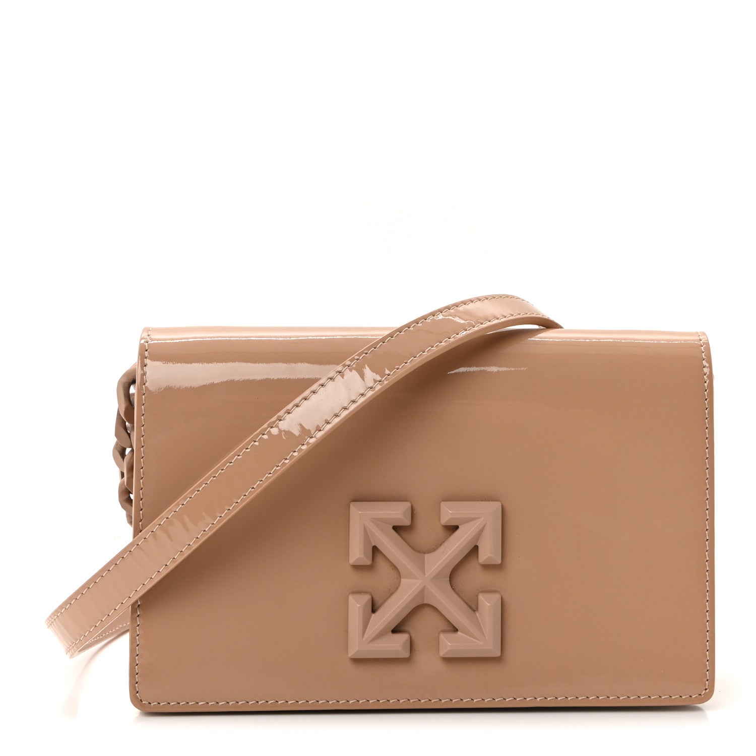 OFF WHITE Patent Jitney 0.5 Crossbody Bag Nude