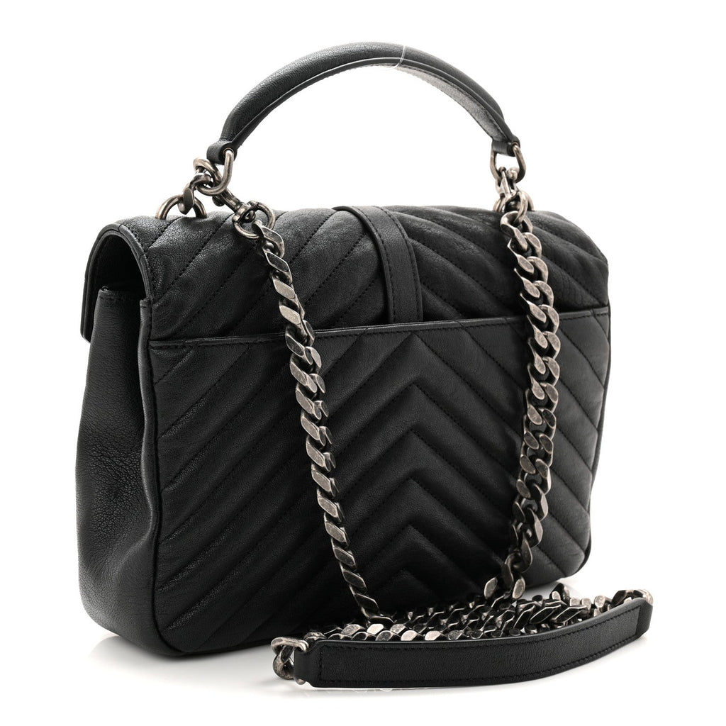 Sheepskin Matelasse Chevron Monogram Medium College Bag Black