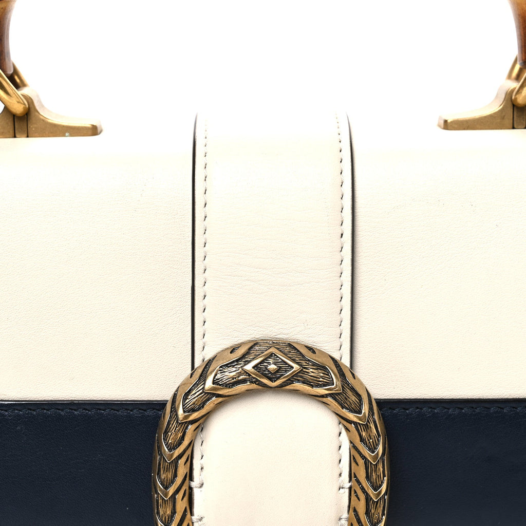 Calfskin Bamboo Web Medium Dionysus Top Handle Bag White Blue Hibiscus Red