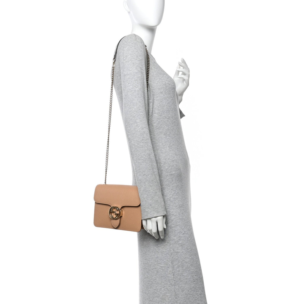 Dollar Calfskin Small Interlocking G Shoulder Bag Camelia