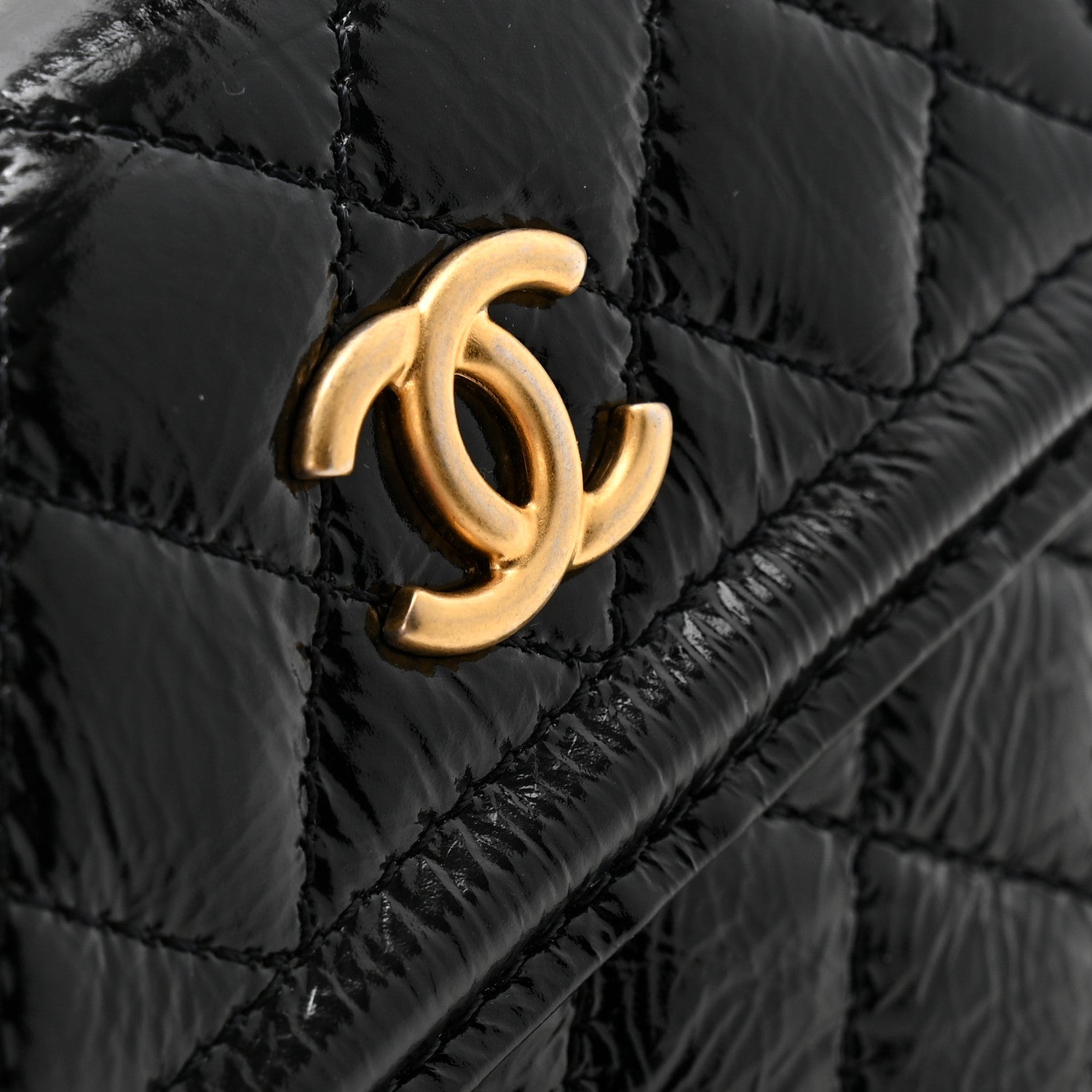 Shiny Aged Calfskin Quilted Waist Belt Bag Black