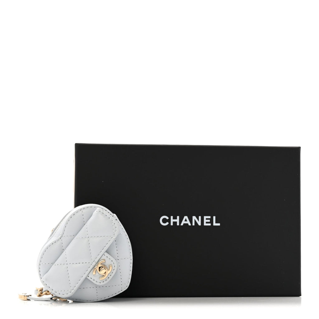 Lambskin Quilted CC Mini In Love Heart Bag Charm Light Blue