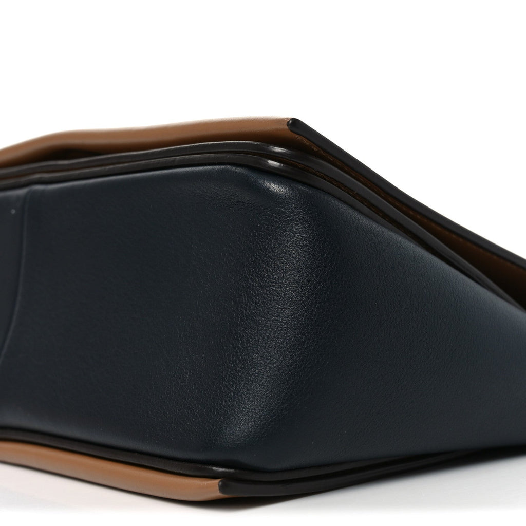 Shiny Smooth Calfskin Medium Frame Shoulder Bag Tan Navy