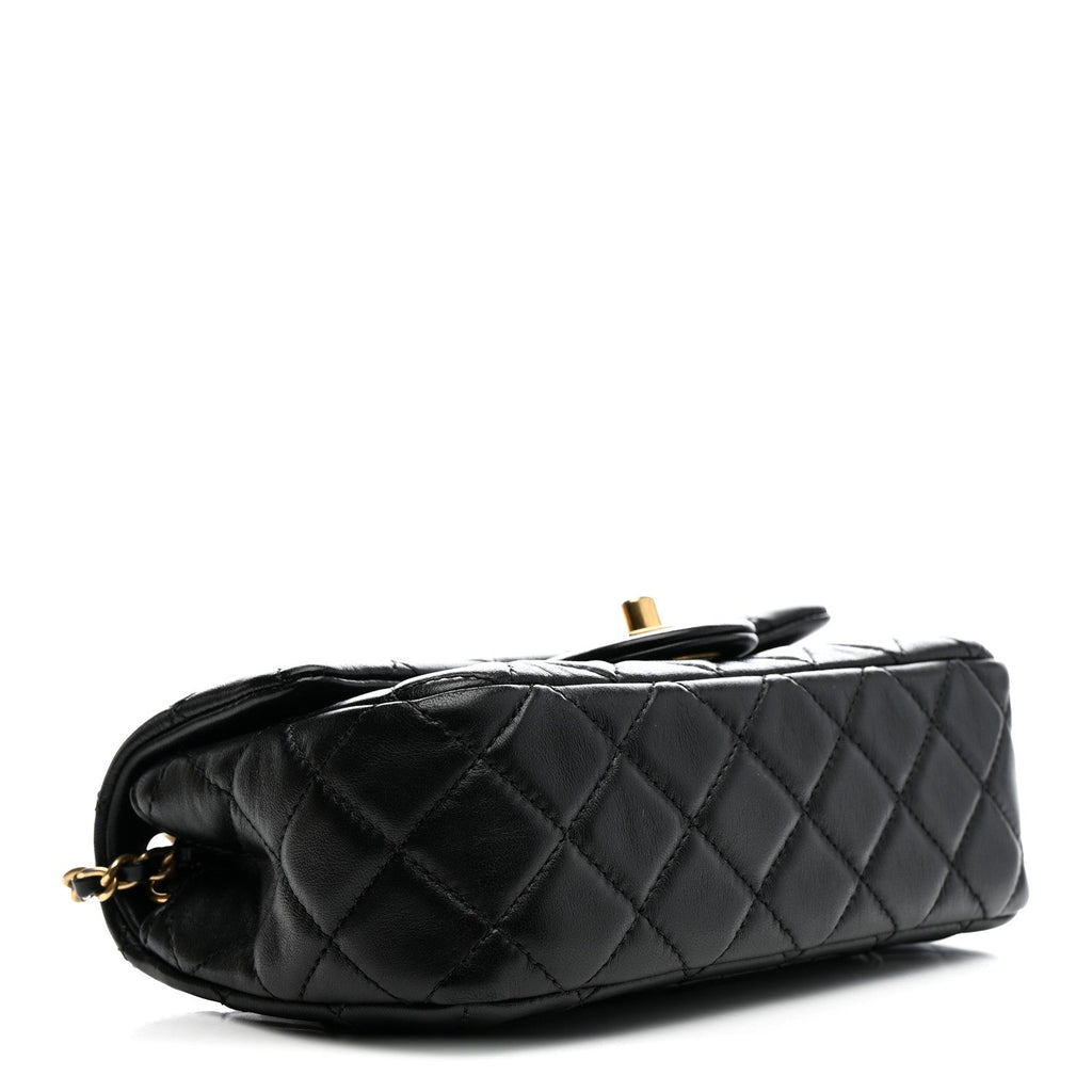 Lambskin Quilted Mini Rectangular Pearl Crush Flap Black