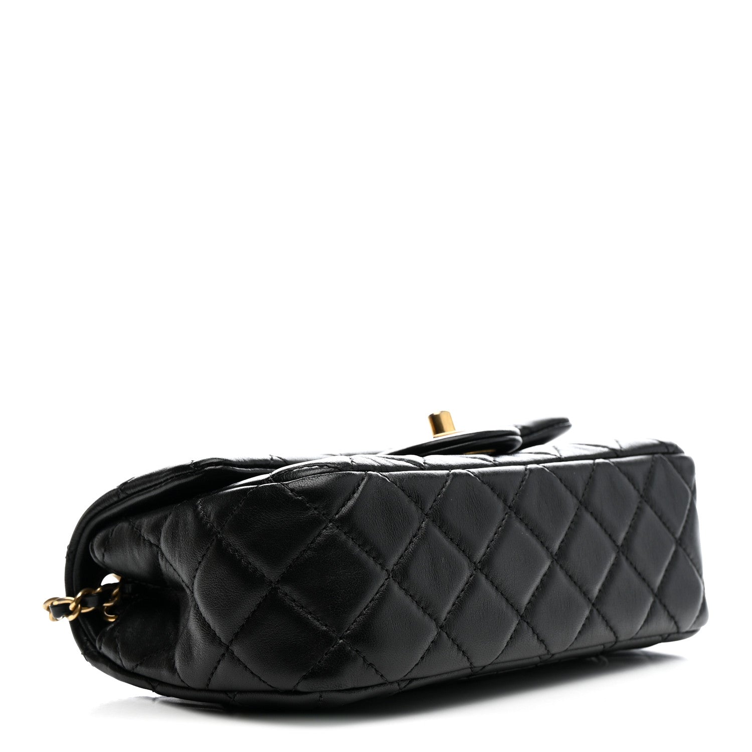 Lambskin Quilted Mini Rectangular Pearl Crush Flap Black