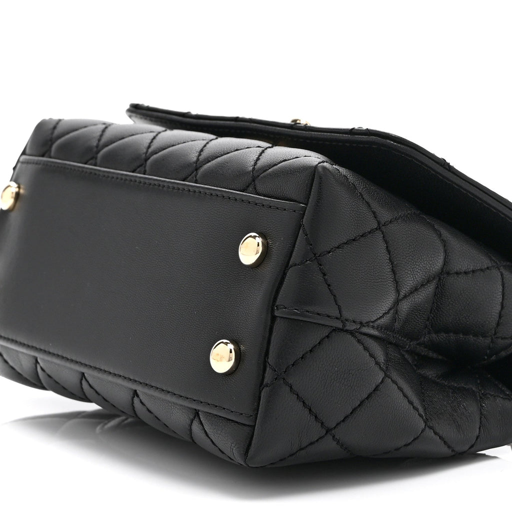 Goatskin Quilted Rainbow Extra Mini Coco Handle Flap Black