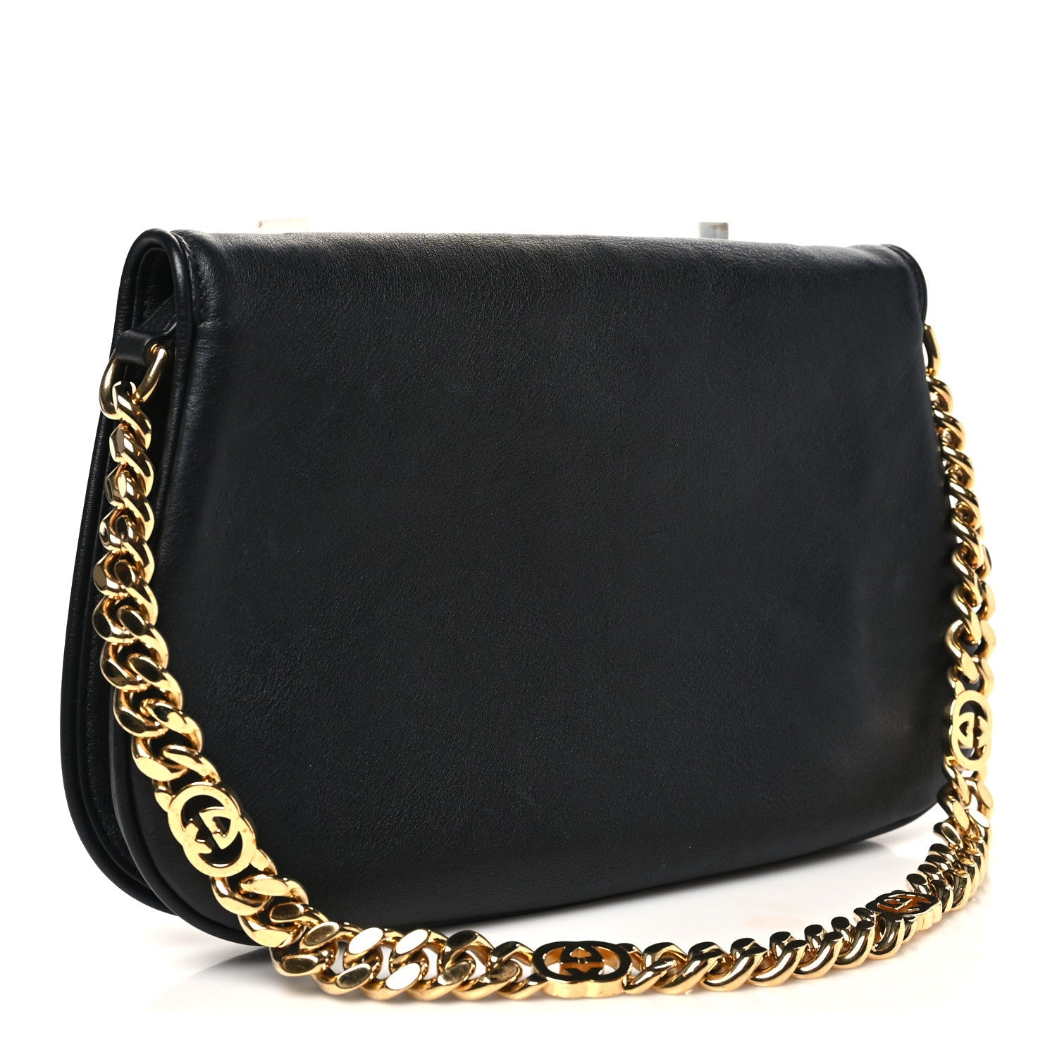 Roxy Calfskin Blondie Chain Shoulder Flap Bag Black