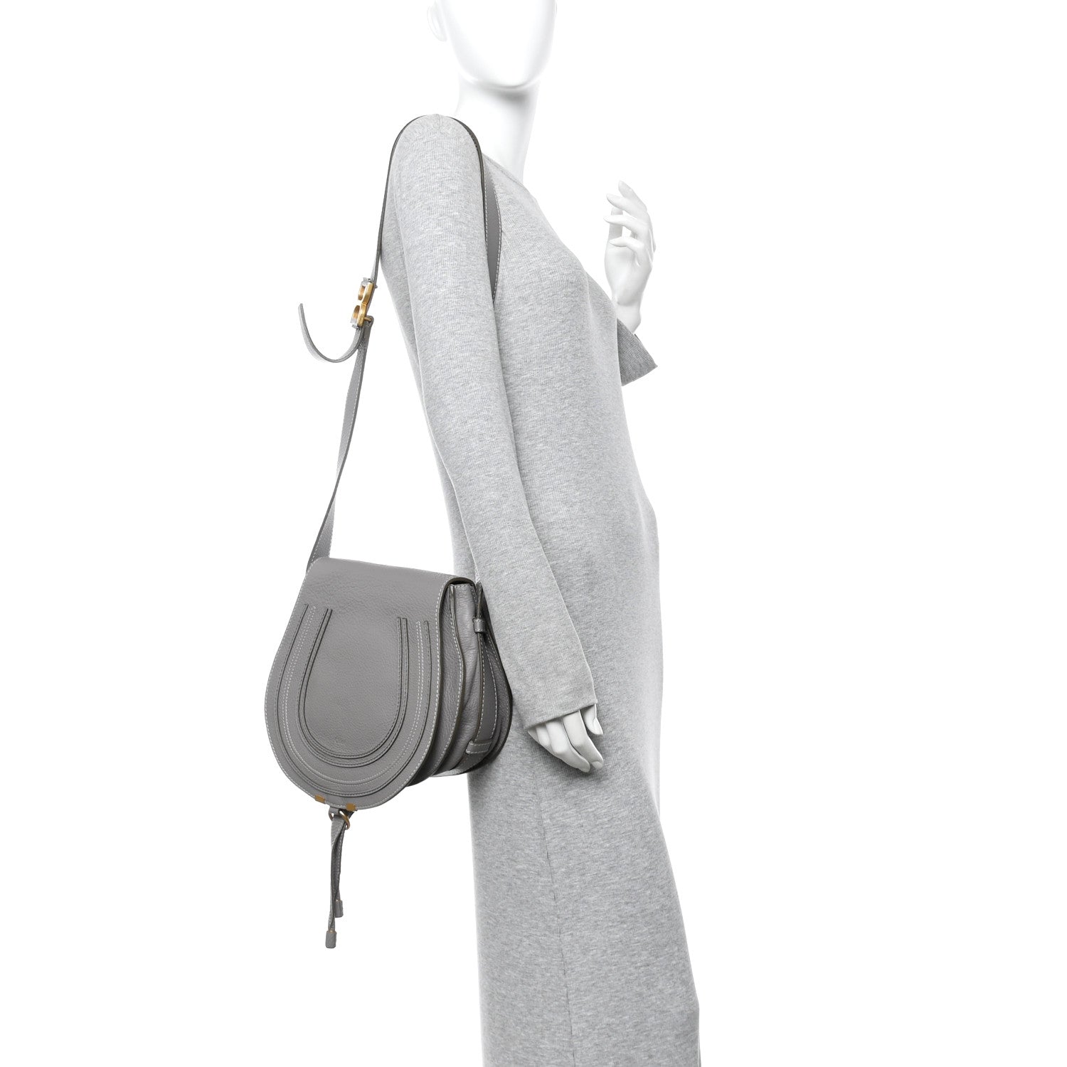 Calfskin Medium Marcie Round Crossbody Bag Cashmere Grey