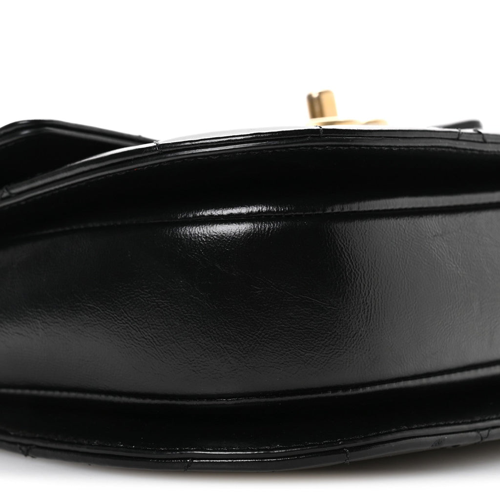 Shiny Calfskin Quilted Buckle Moon Messenger Black