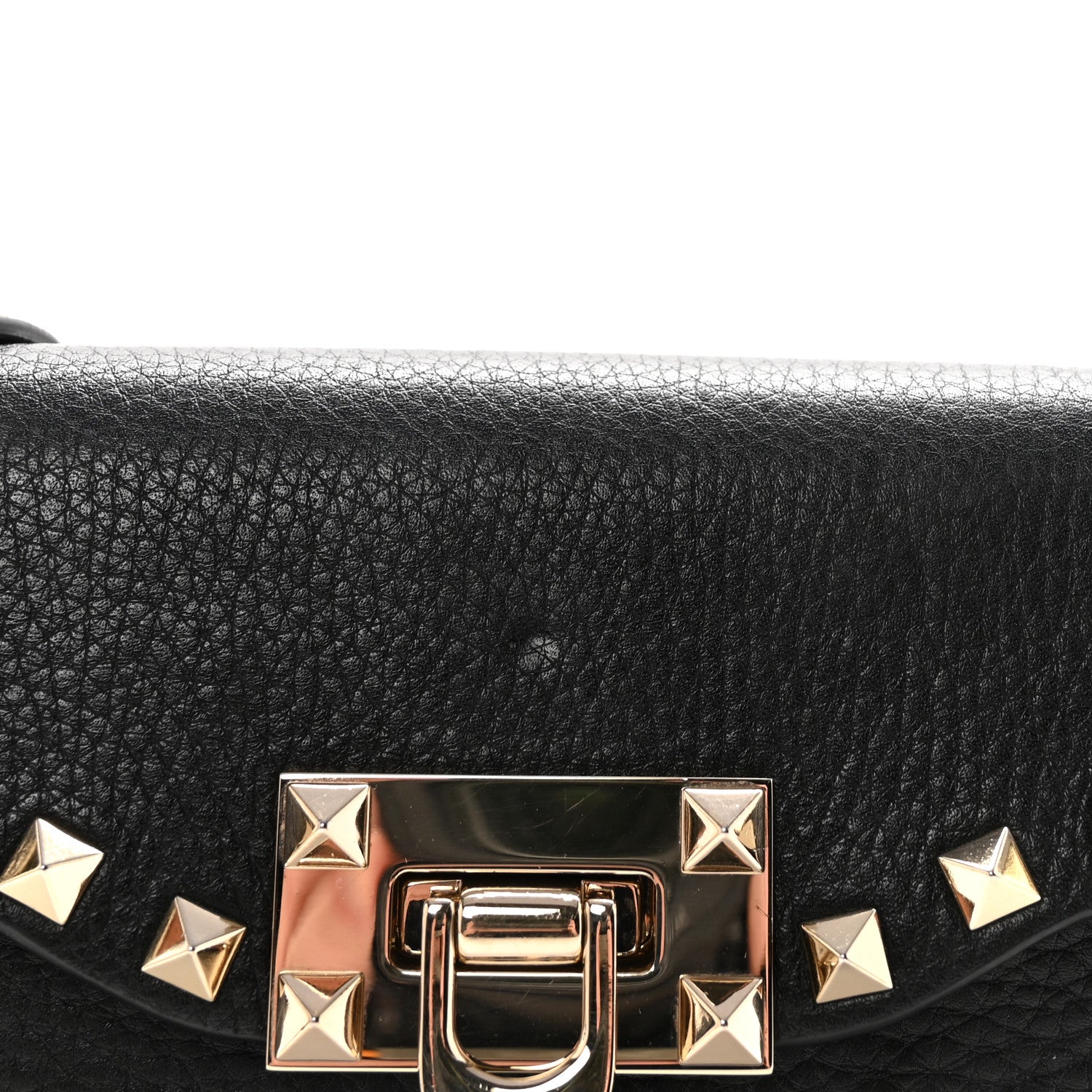 Pebbled Calfskin Rockstud Flip Lock Shoulder Bag Black