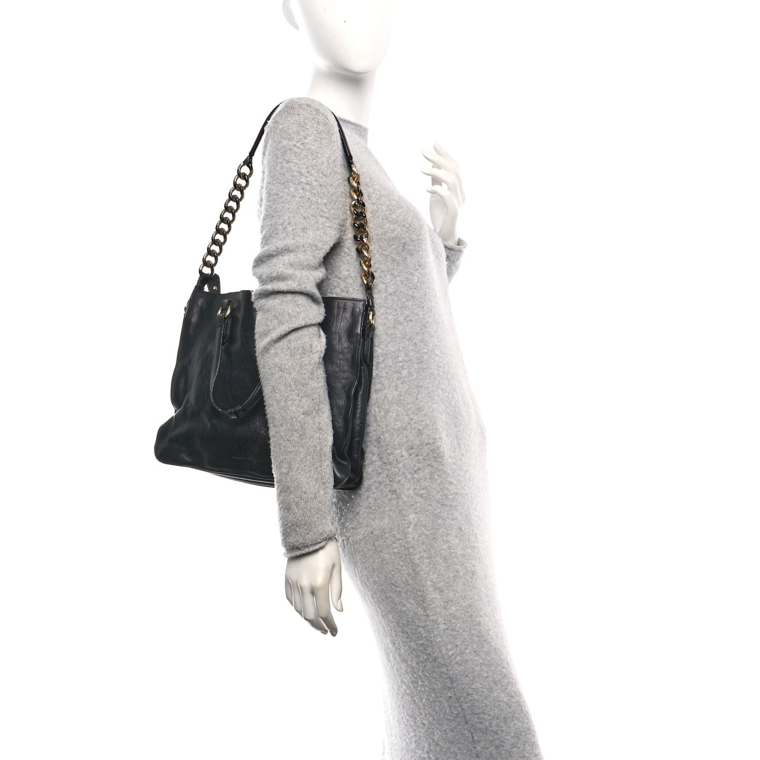Calfskin Chain Tote Black