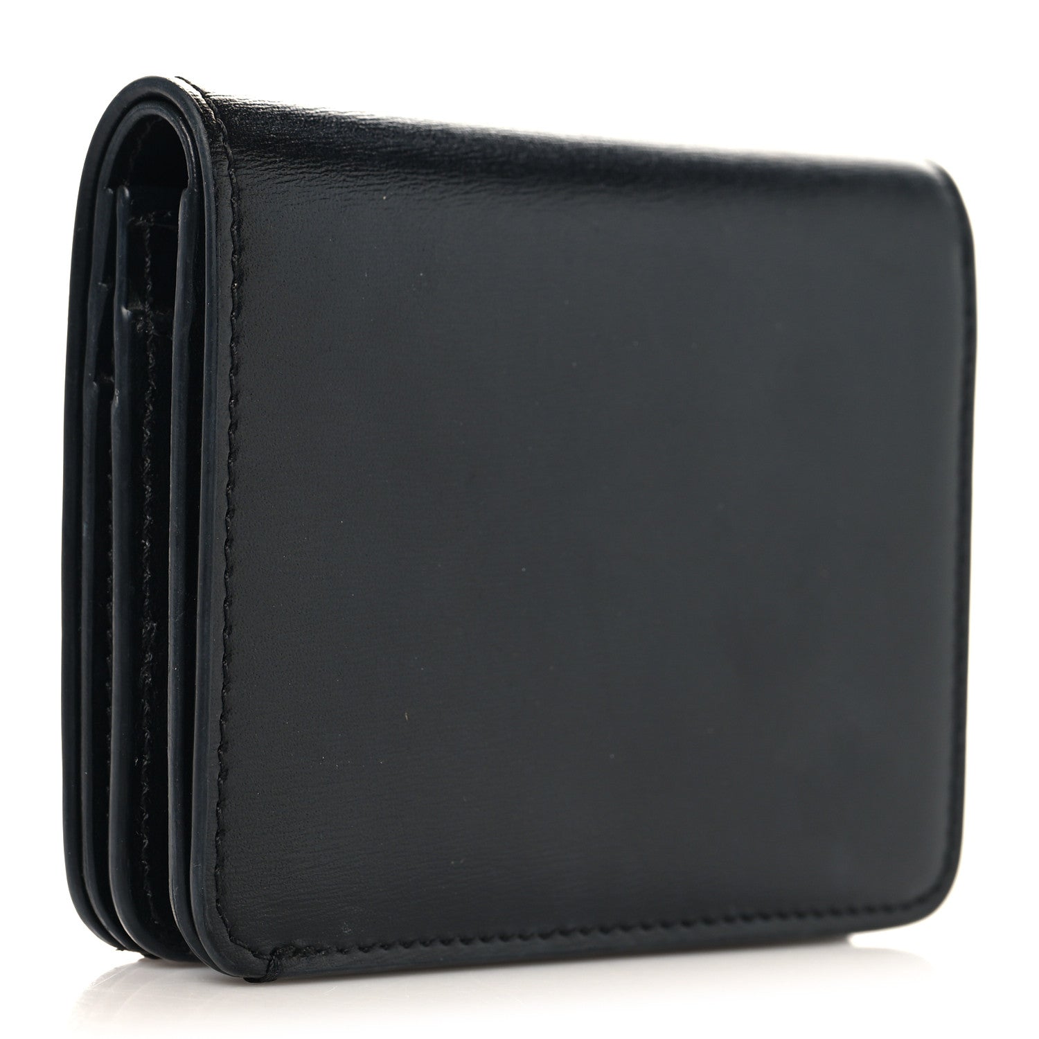 Shiny Calfskin Triomphe Compact Wallet Black