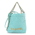 Shiny Calfskin Quilted Mini Chanel 22 Turquoise