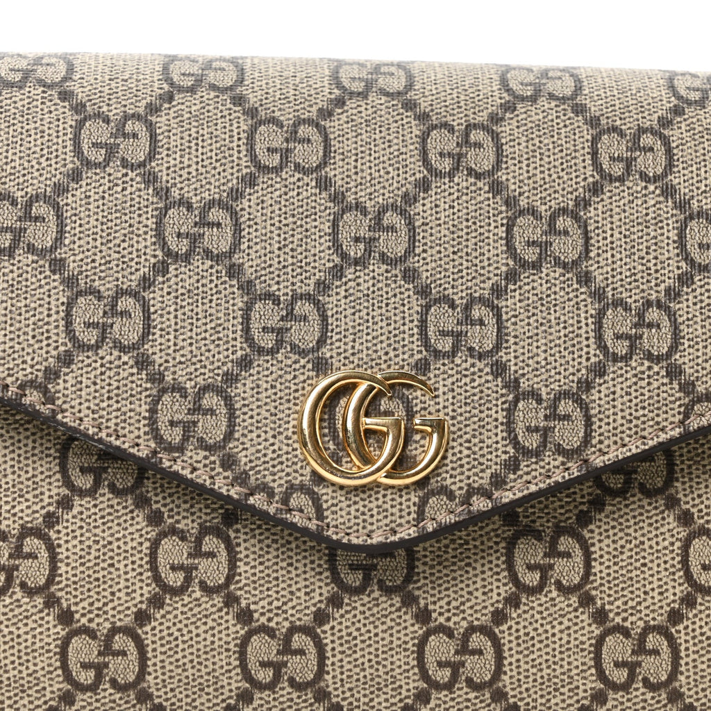 GG Supreme Monogram Textured Dollar Calfskin Web Mini Ophidia Envelope Shoulder Bag Beige Ebony