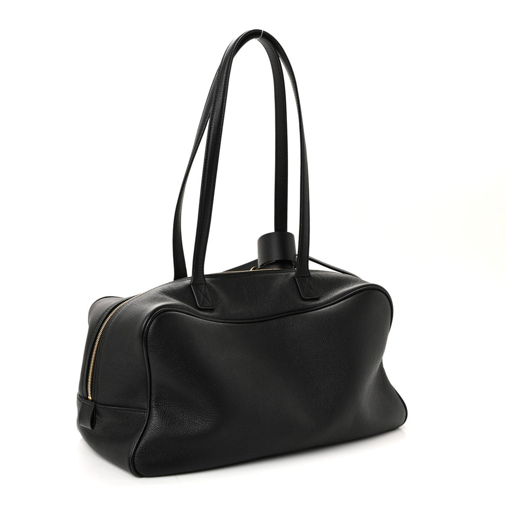 Grained Calfskin Medium Carrie Bowling Bag Black