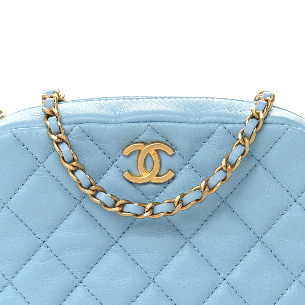 Lambskin Quilted CC Pearl Crush Camera Case Light Blue