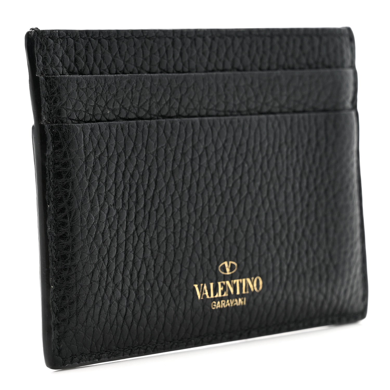 Pebbled Calfskin Rockstud  Holder Black