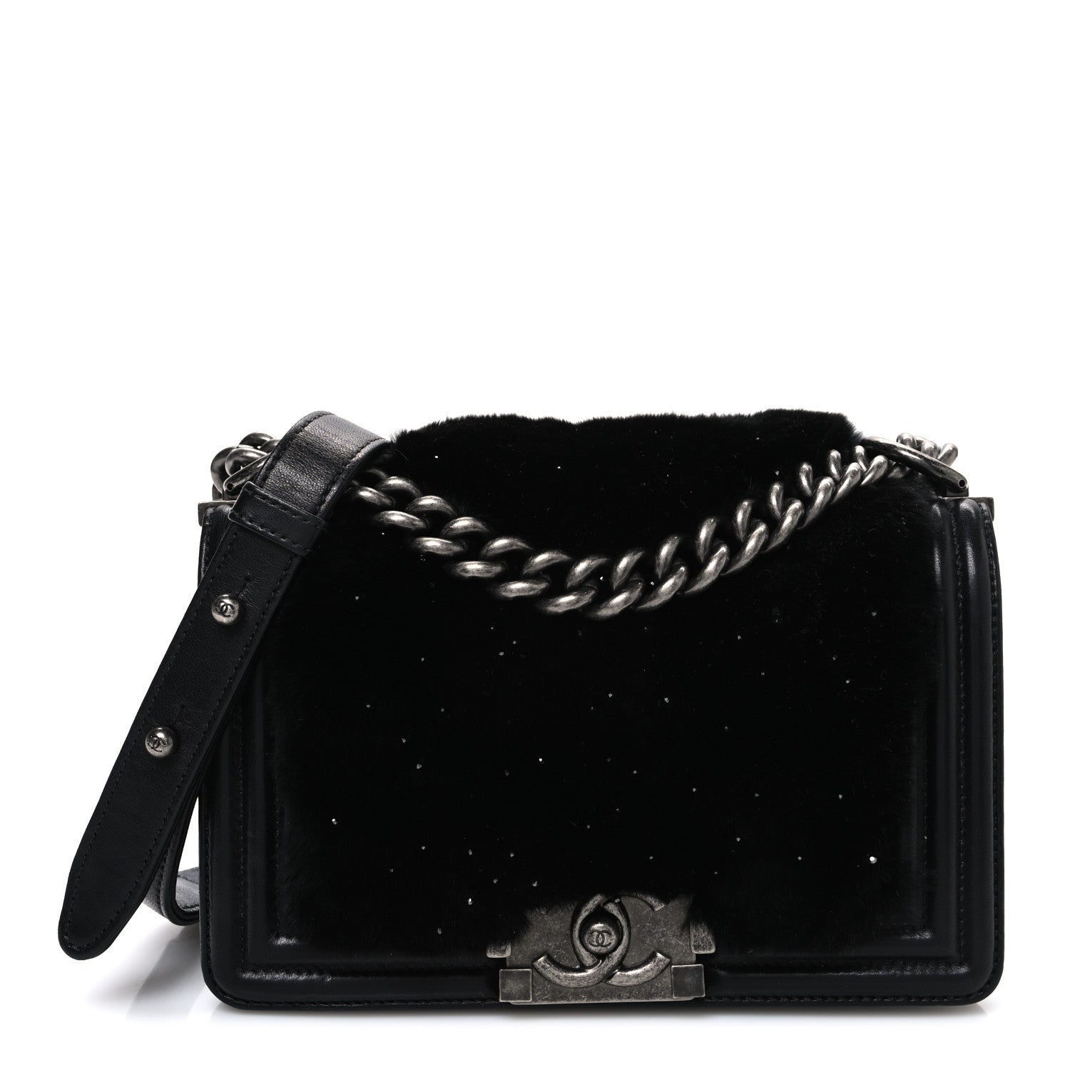 Orylag Rabbit Fur Calfskin Small Boy Flap Black
