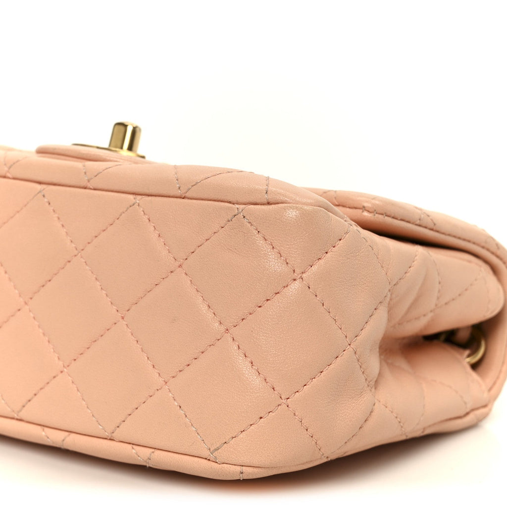 Lambskin Quilted Mini Pearl Crush Flap Light Orange