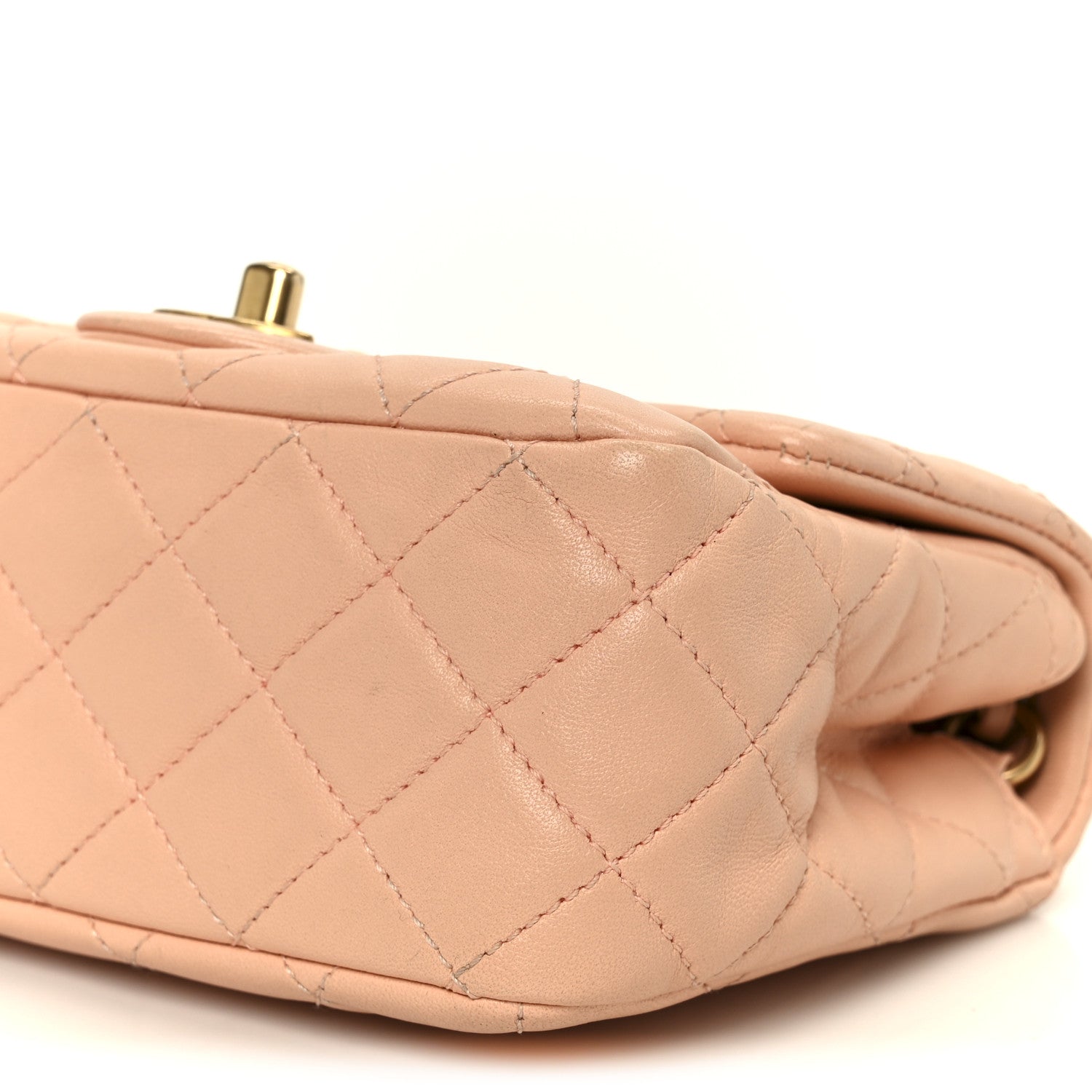 Lambskin Quilted Mini Pearl Crush Flap Light Orange