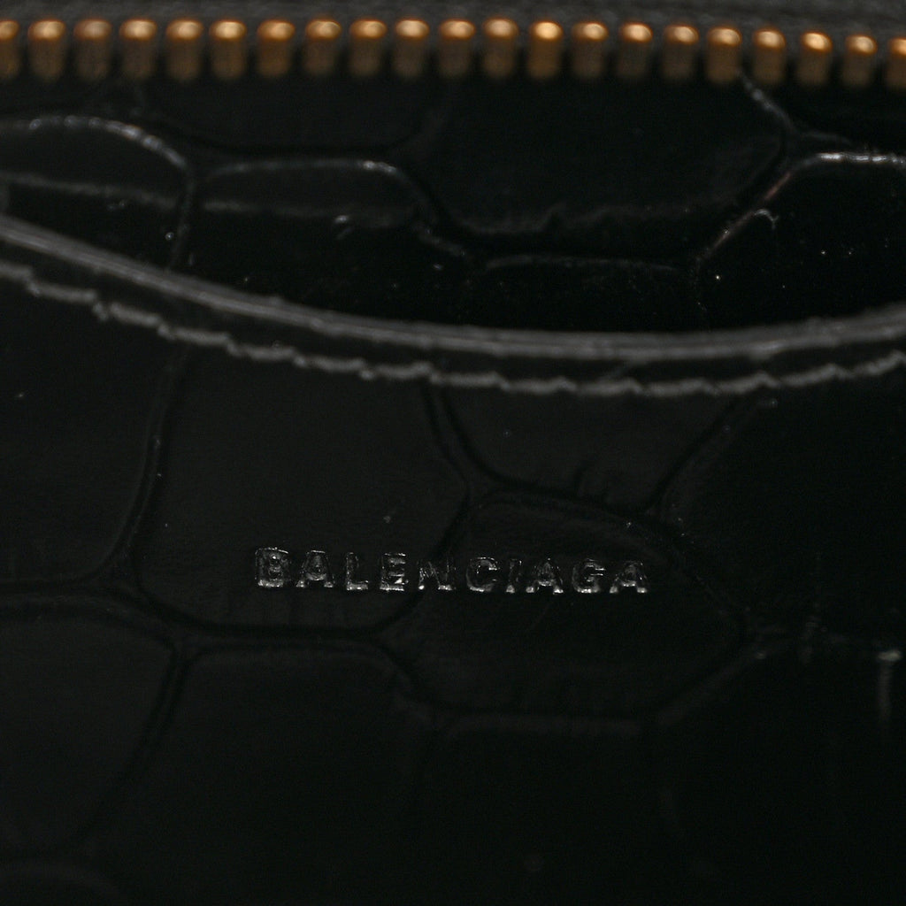 Shiny Supple Calfskin Crocodile Embossed Neo Classic Gold Hardware Mini City Black