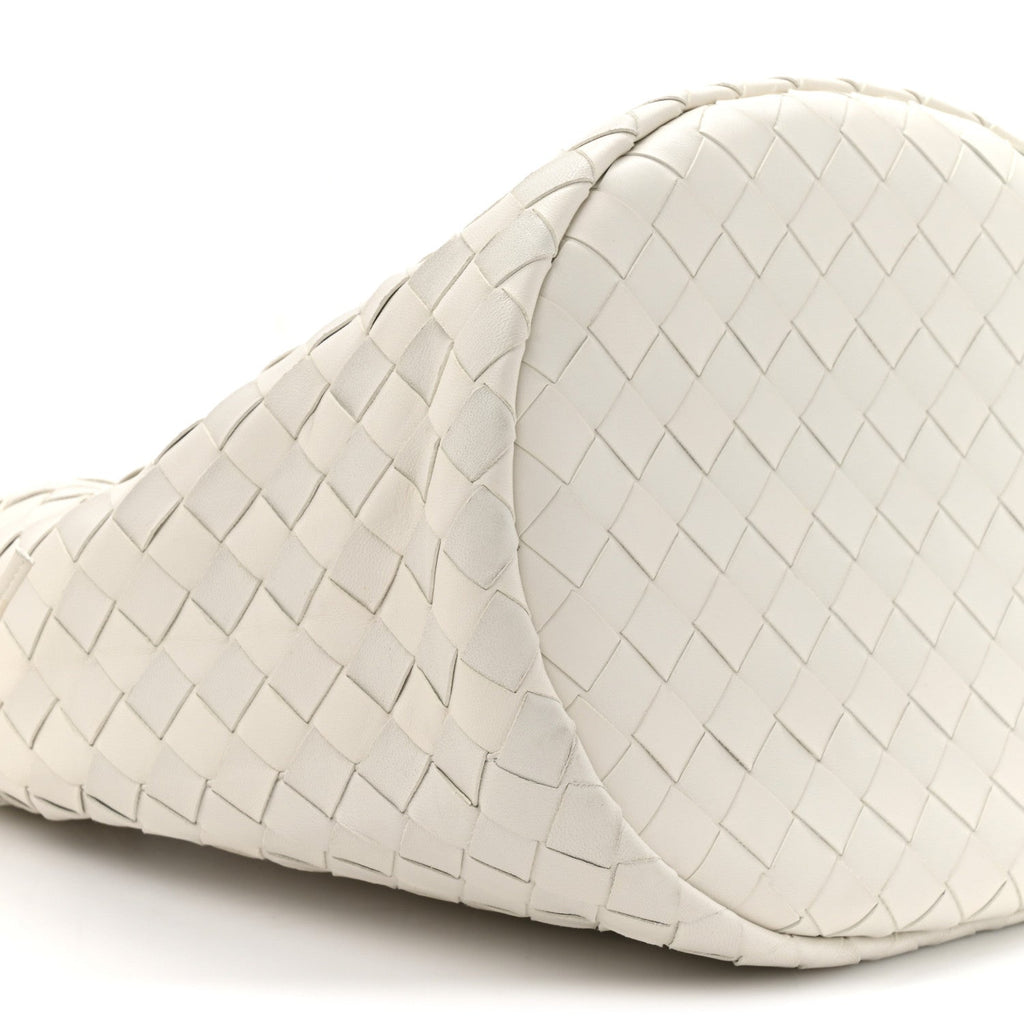 Calfskin Intrecciato Small Castello Bucket Bag White