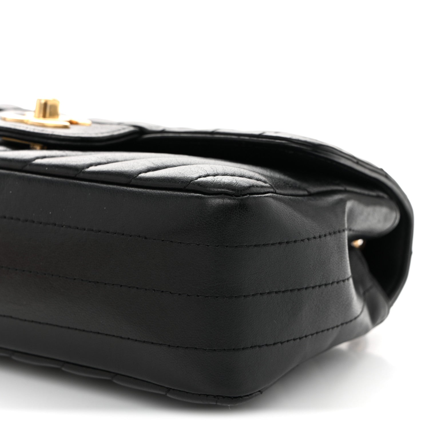 Lambskin Chevron Quilted Mini Rectangular Flap Black