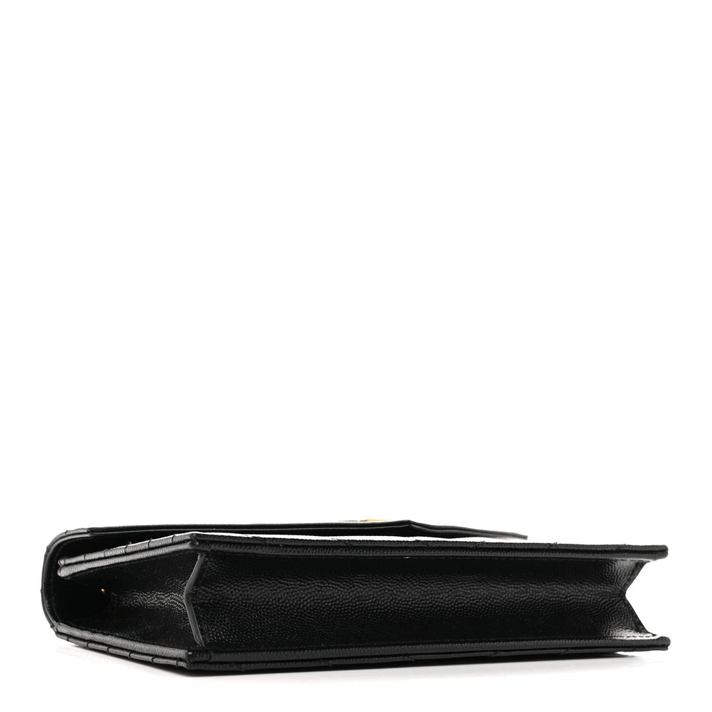 Grain De Poudre Matelasse Chevron Monogram Envelope Chain Wallet Black