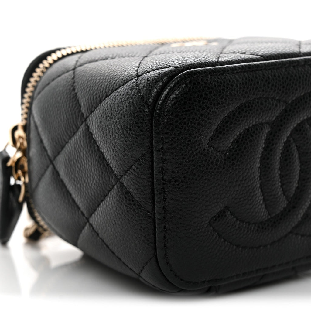 Caviar Quilted Mini Vanity Case With Chain Black