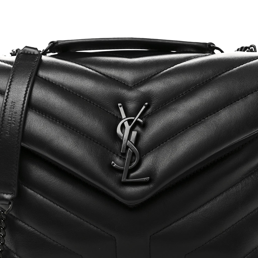 Calfskin Y Quilted Monogram Monochrome Small Loulou Chain Satchel Black