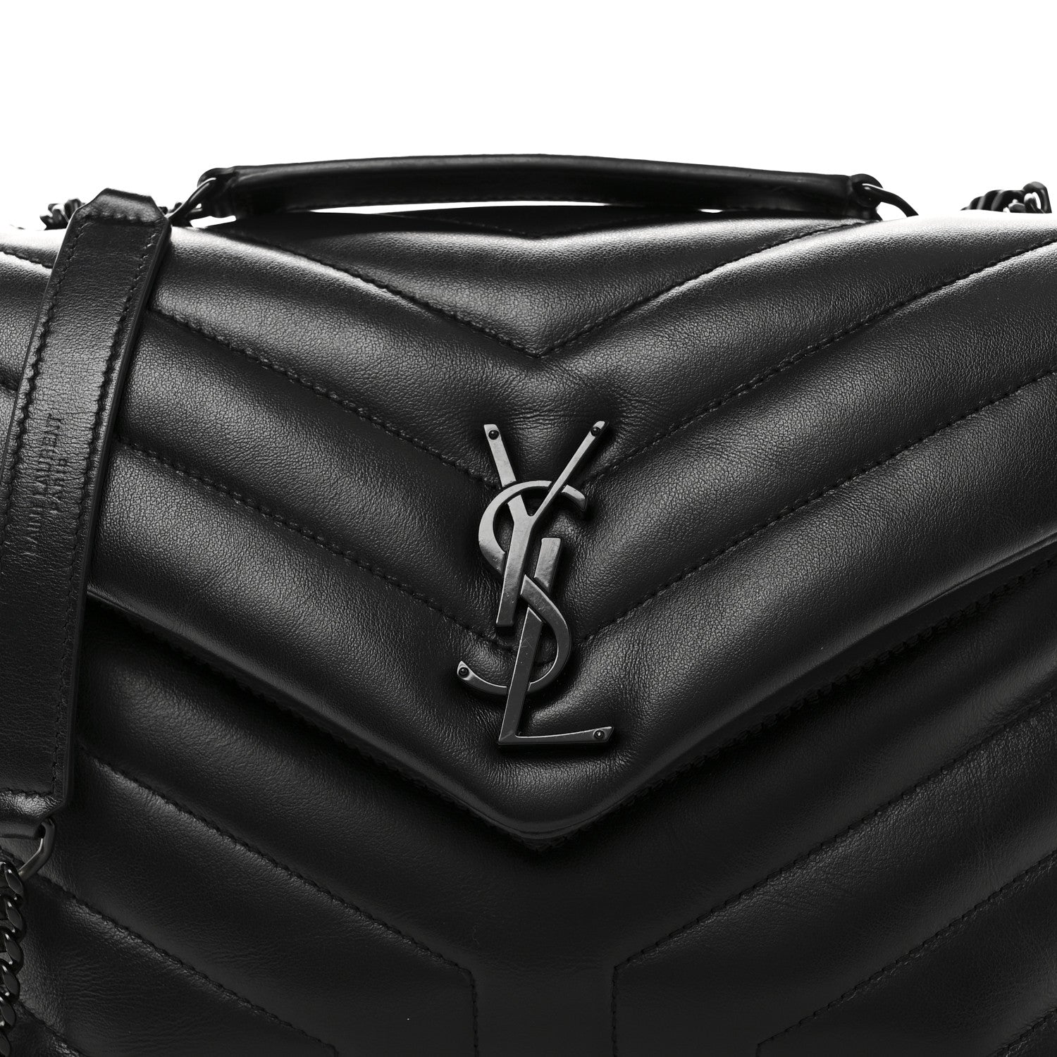 Calfskin Y Quilted Monogram Monochrome Small Loulou Chain Satchel Black