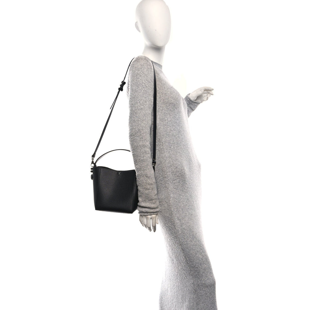 Calfskin Empire Spike Studded Mini Cabachic Bucket Bag Black