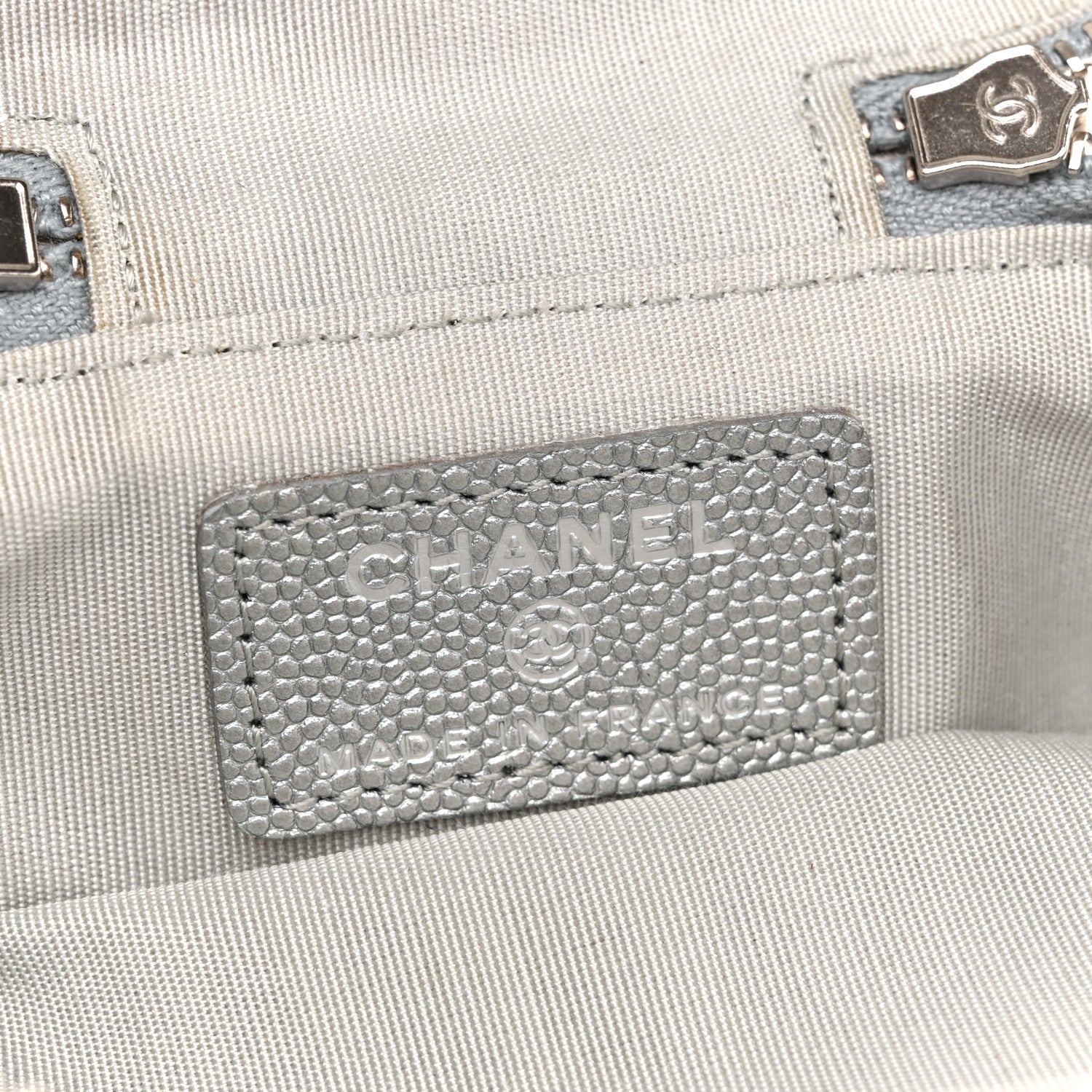 Metallic Caviar Quilted Mini Top Handle Vanity With Chain Silver