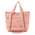 Calfskin Tweed Small Logo Eyelets Shopping Tote Pink