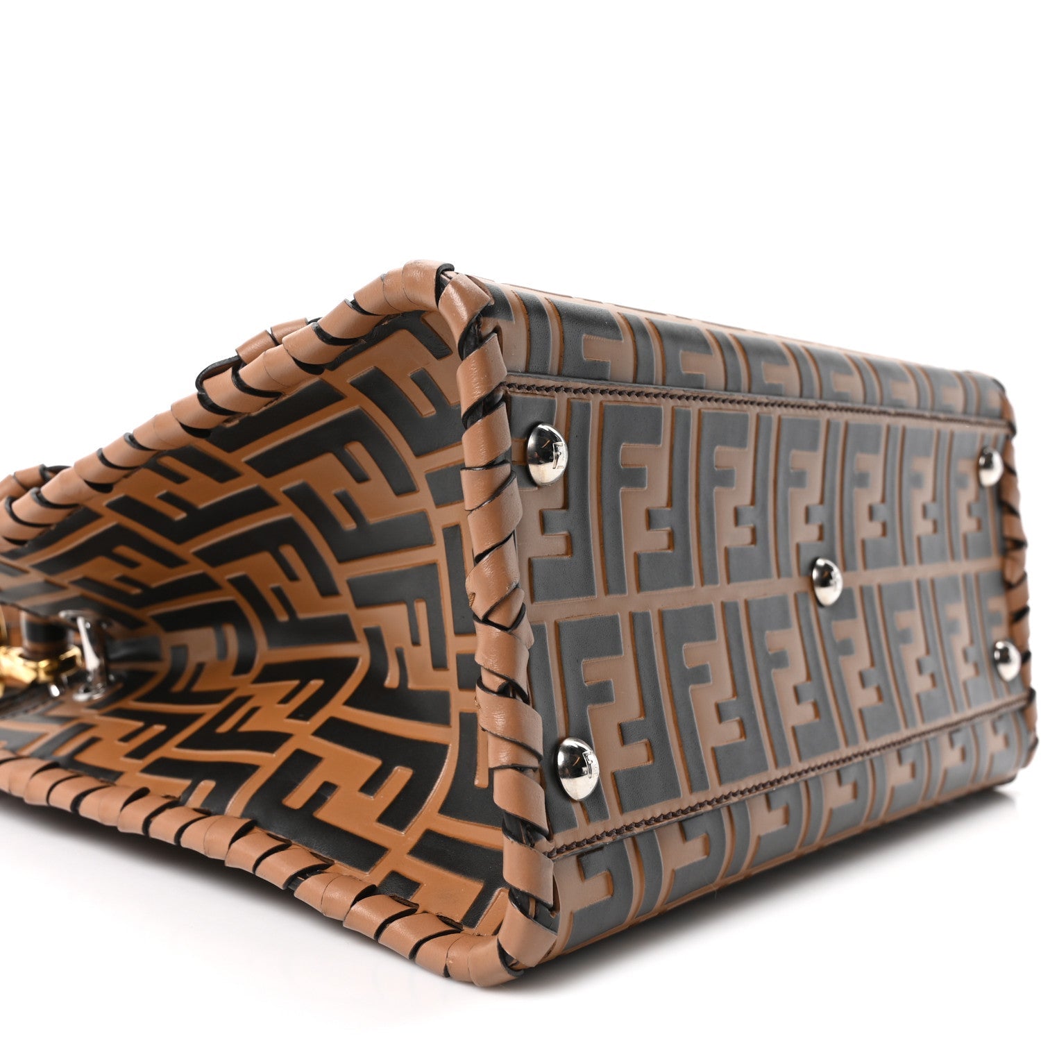 Vitello Century F is Fendi Whipstitch Threads FF Embossed Small Runaway Satchel Tobacco Orzo