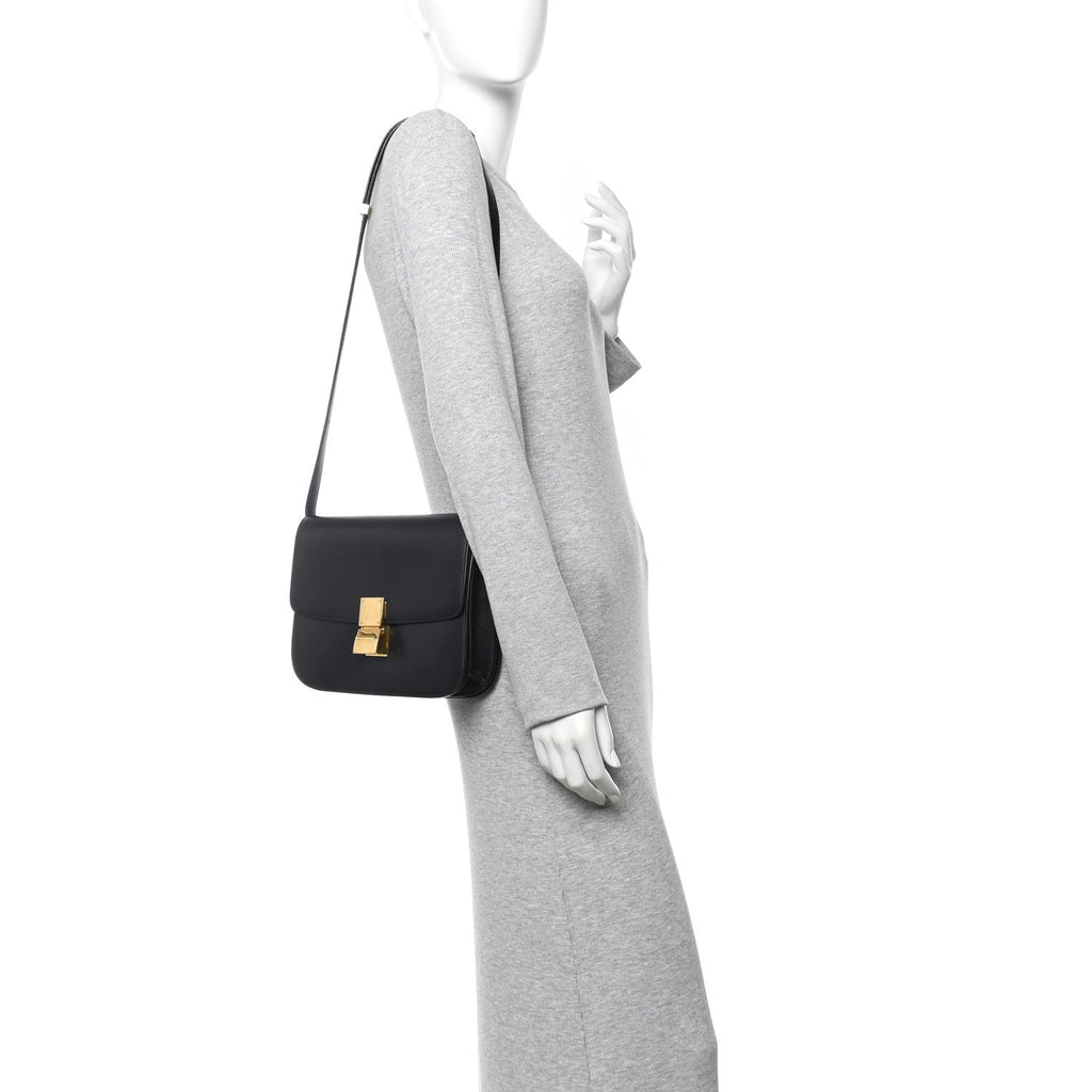 Box Calfskin Medium Classic Box Flap Bag Black