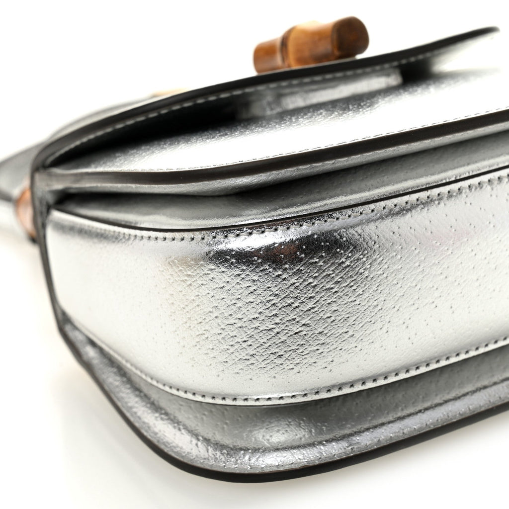Boarded Dyana Lux Calfskin Mini Bamboo 1947 Top Handle Bag Silver