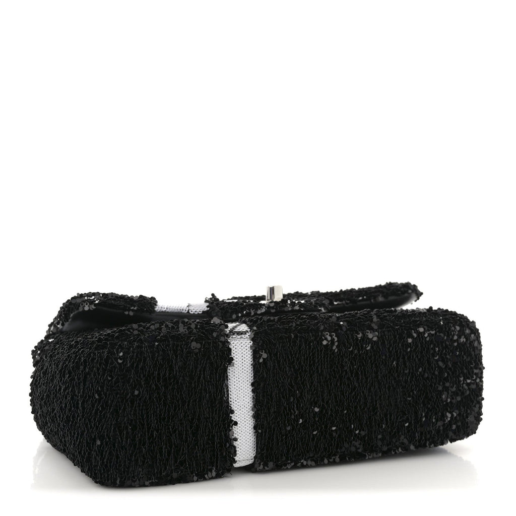Sequin Ribbon Mini Rectangular Flap Black White