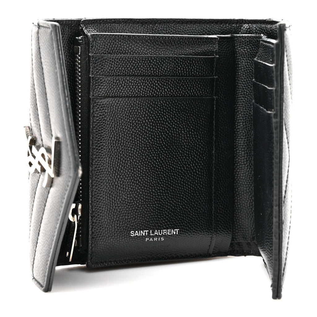Grain De Poudre Matelasse Chevron Monogram Compact Tri Fold Wallet Black