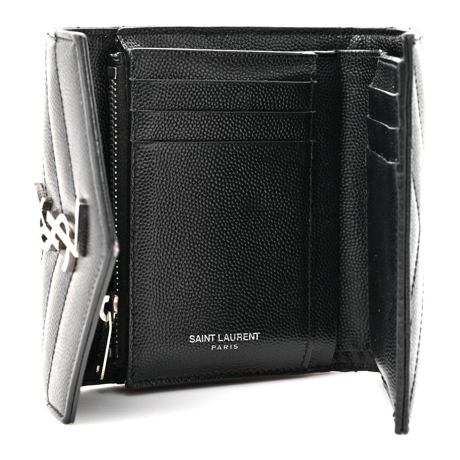Grain De Poudre Matelasse Chevron Monogram Compact Tri Fold Wallet Black