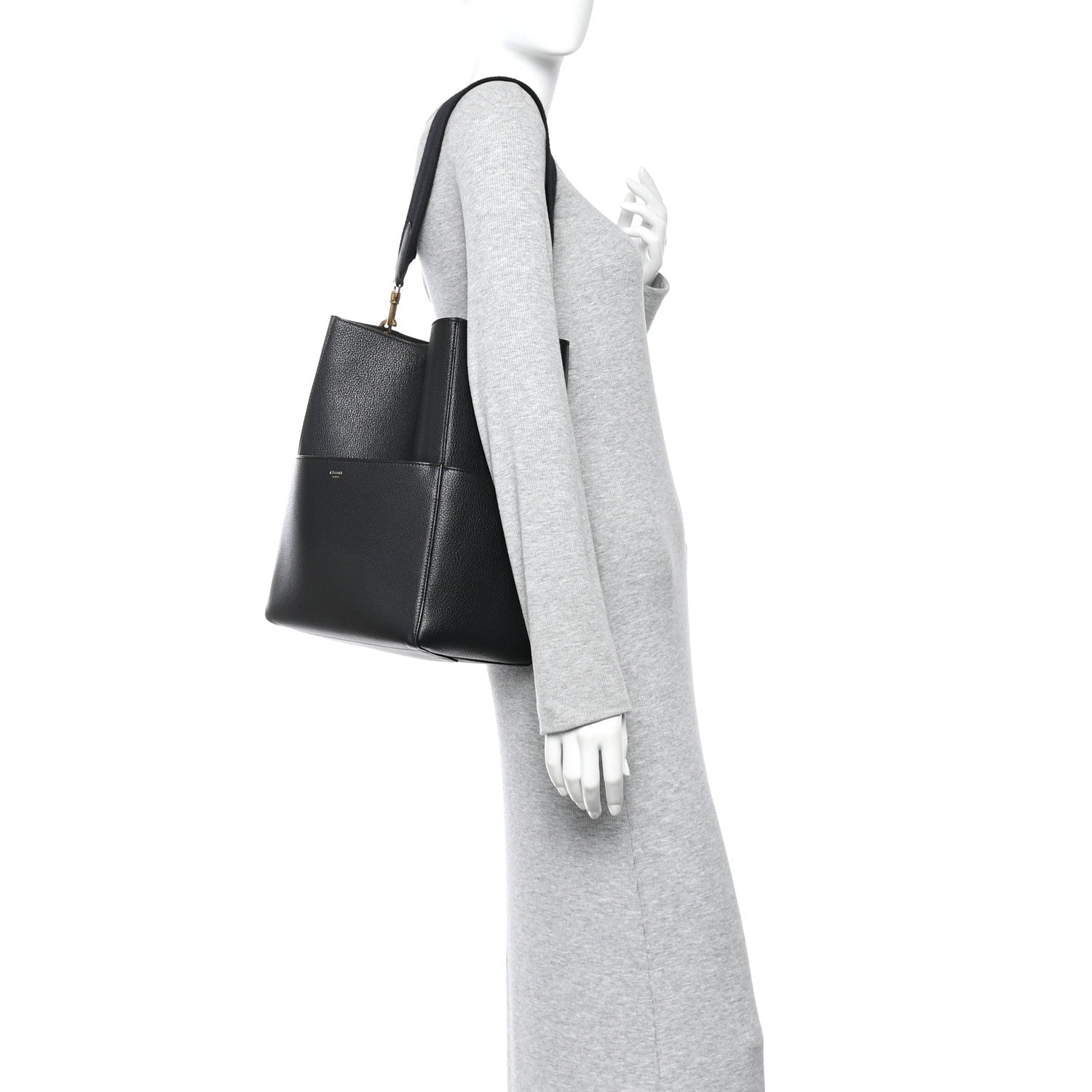 Soft Grained Calfskin Sangle Bucket Bag Black