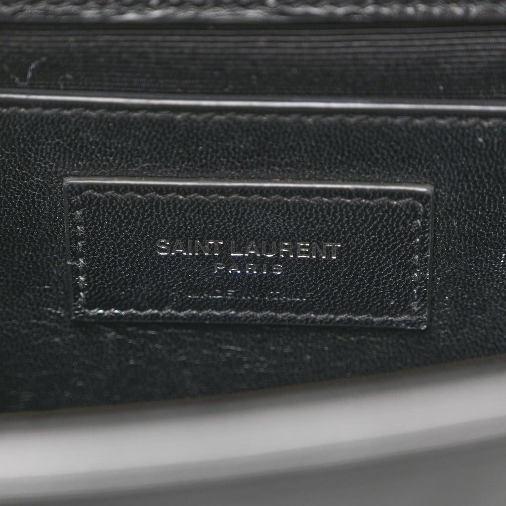 Calfskin Crocodile Embossed Medium Classic Monogram Kate Tassel Satchel Black